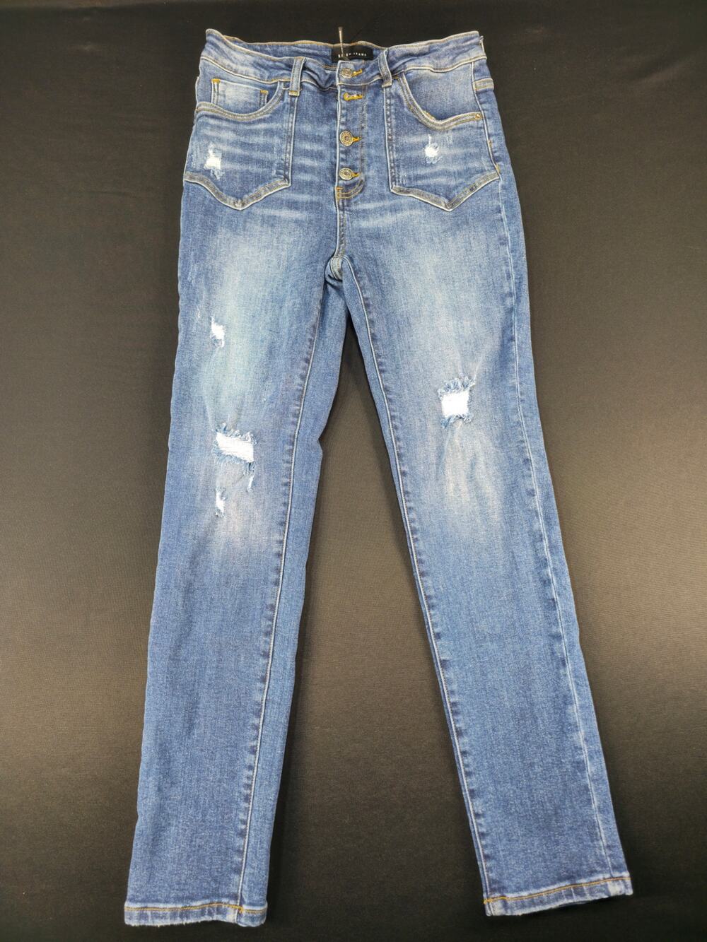 Risen Los Angeles Jeans Women's 11/30 Blue‎ High Rise Distressed Button